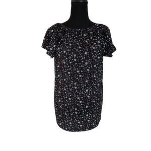 SimpleFun Floral Tie Neck Blouse M Black